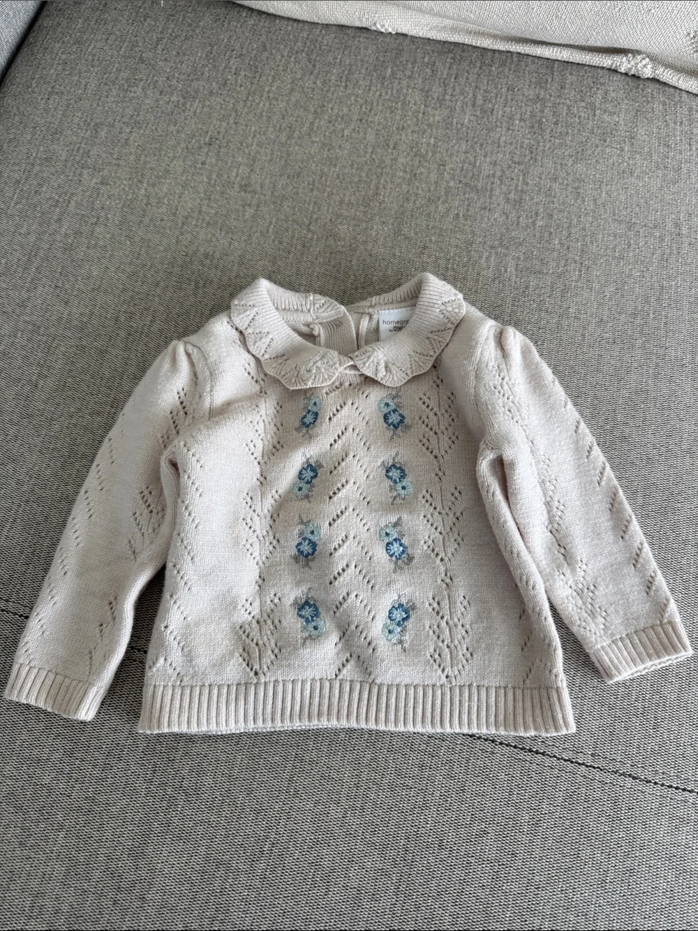 Gymboree Cream Knit Sweater and Pants Set with Blue Floral Detail